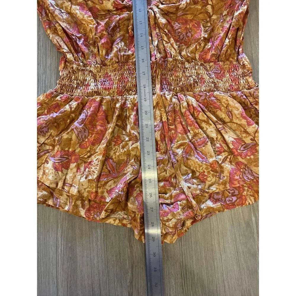 Free People Orange Dance‎ Til Dawn Romper Size Women's XS Ruffled Tie Up Romper
